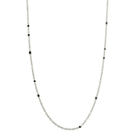 Dainty Black Onyx Beaded Link Necklace for Women in White or Yellow Gold by Hollywood Sensation®