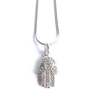 'Diamante Hamsa Hand / Hand of Fatima' Silver Plated Necklace by Liberty Charms USA