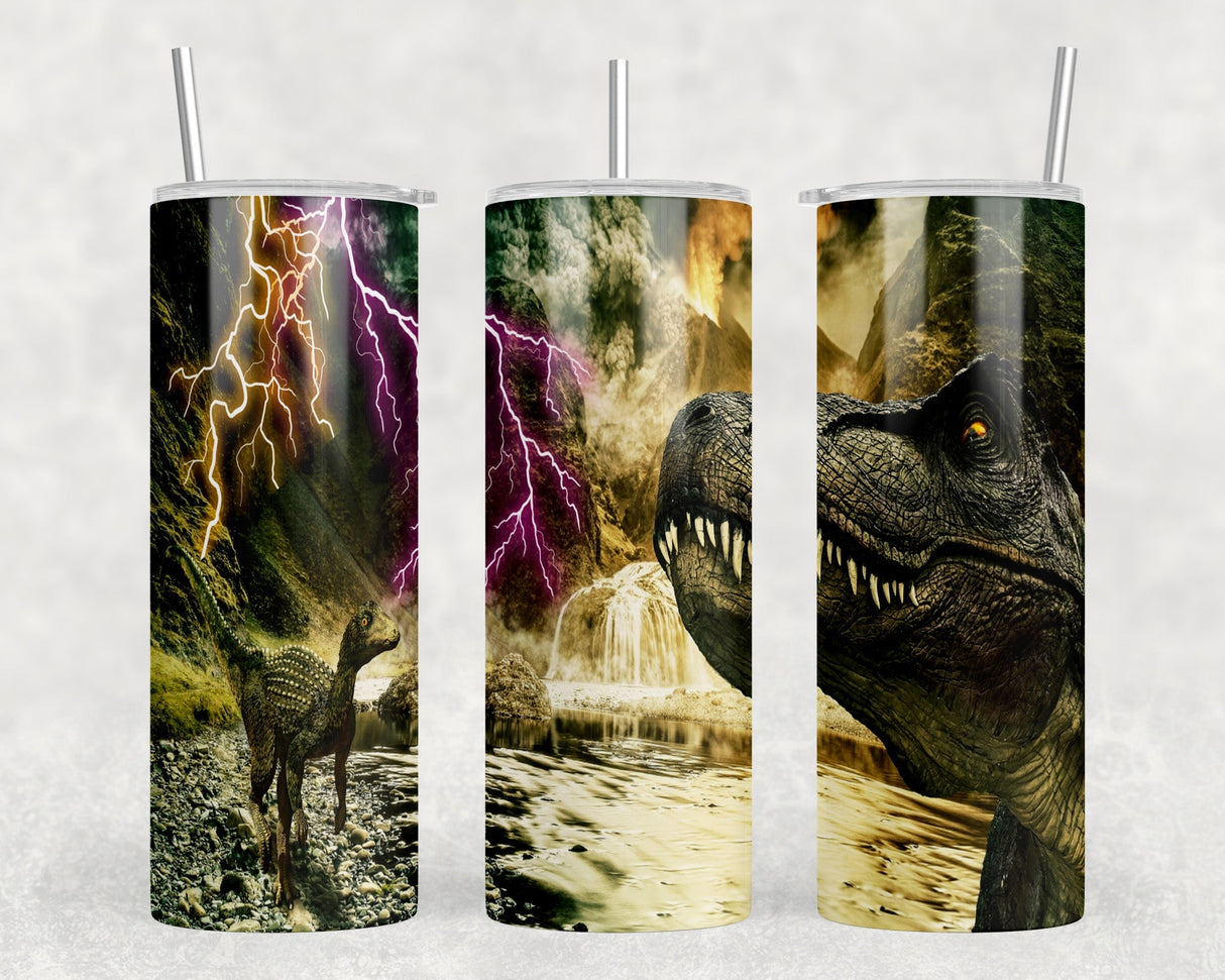 Dinosaurs - 20 oz Steel Skinny Tumbler - Optional Blue Tooth Speaker - Speaker Color will Vary by Rowdy Ridge Co