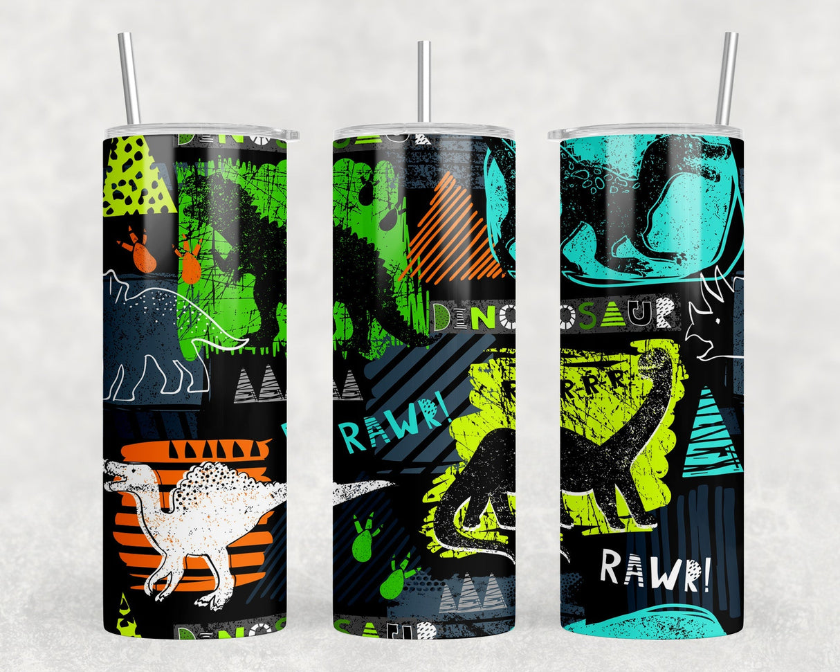 Dinosaurs|Skinny Tumbler|Optional Bluetooth Speaker| Speaker Color Varies by Rowdy Ridge Co