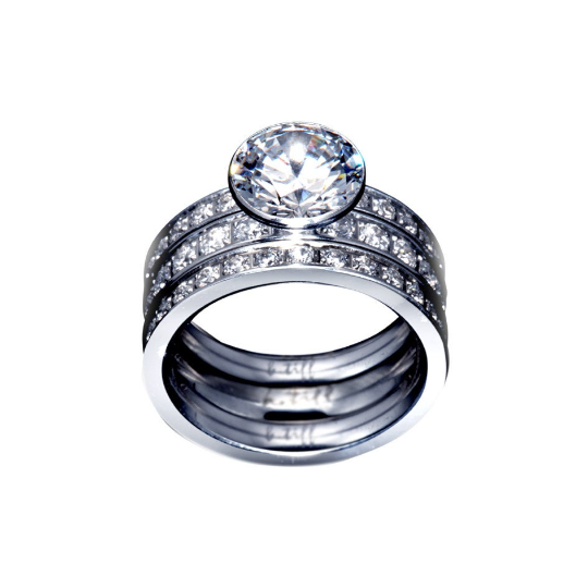 B.Tiff 2 ct Solitaire Pave Engagement Ring & Eternity Bands Set by B.Tiff New York