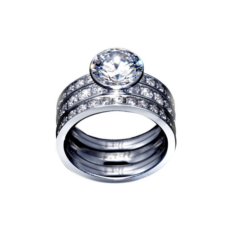 B.Tiff 2 ct Solitaire Pave Engagement Ring & Eternity Bands Set by B.Tiff New York