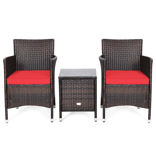 3 Pcs Outdoor Rattan Wicker Furniture Set-Red