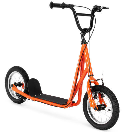 Height Adjustable Kid Kick Scooter with 12 Inch Air Filled Wheel-Orange