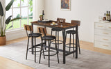 Bar Table Set with 4 Bar stools PU Soft seat with backrest, Rustic Brown by Blak Hom