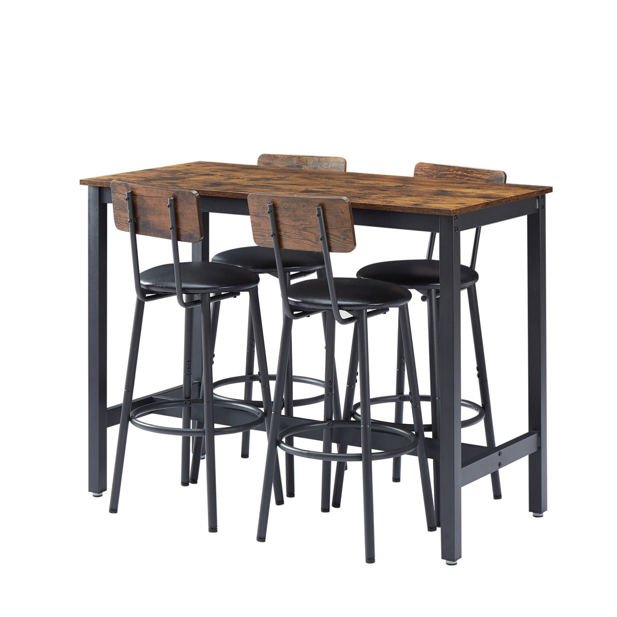 Bar Table Set with 4 Bar stools PU Soft seat with backrest, Rustic Brown by Blak Hom