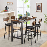 Bar Table Set with 4 Bar stools PU Soft seat with backrest, Rustic Brown by Blak Hom