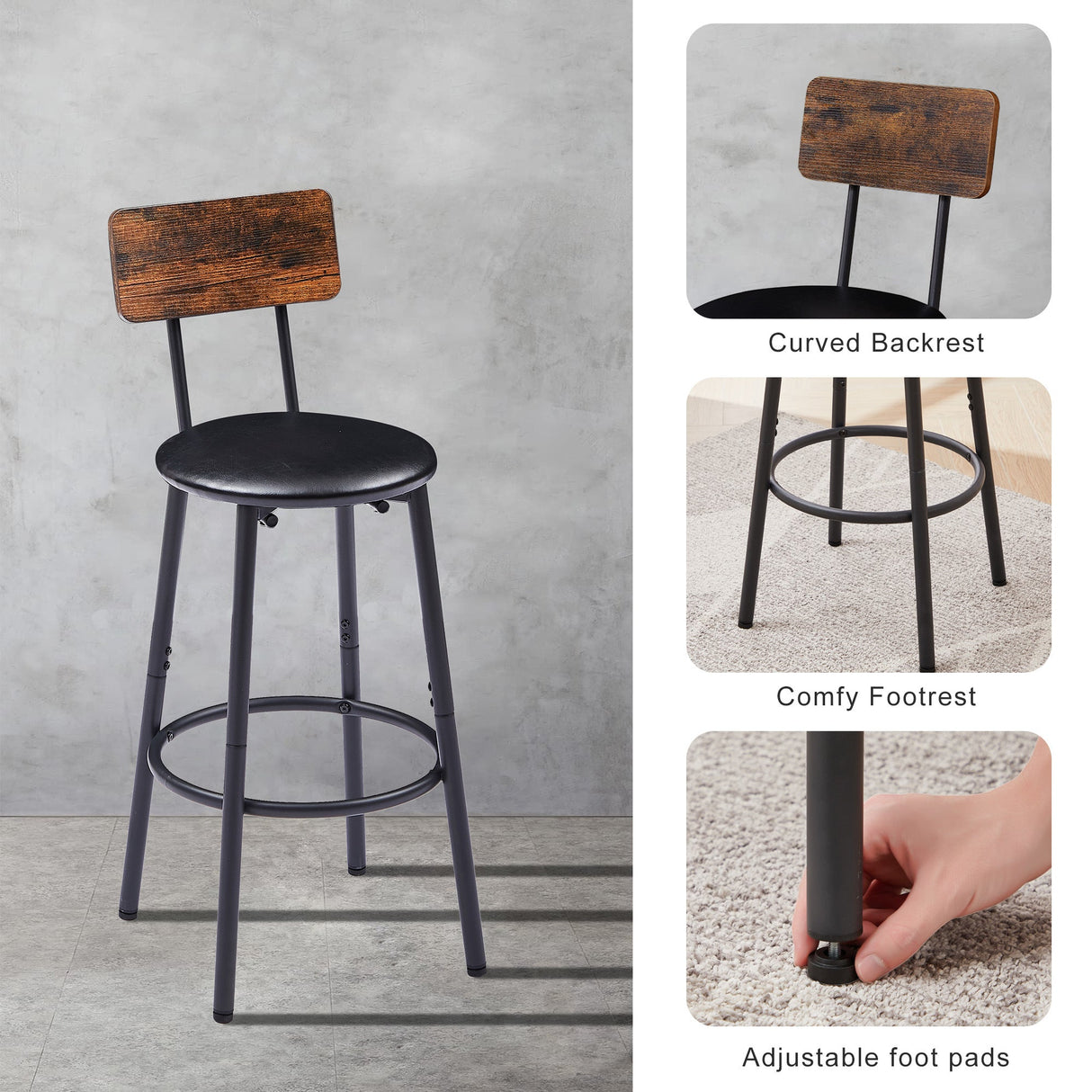 Bar Table Set with 4 Bar stools PU Soft seat with backrest, Rustic Brown by Blak Hom