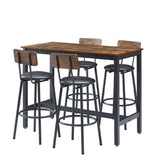 Bar Table Set with 4 Bar stools PU Soft seat with backrest, Rustic Brown by Blak Hom