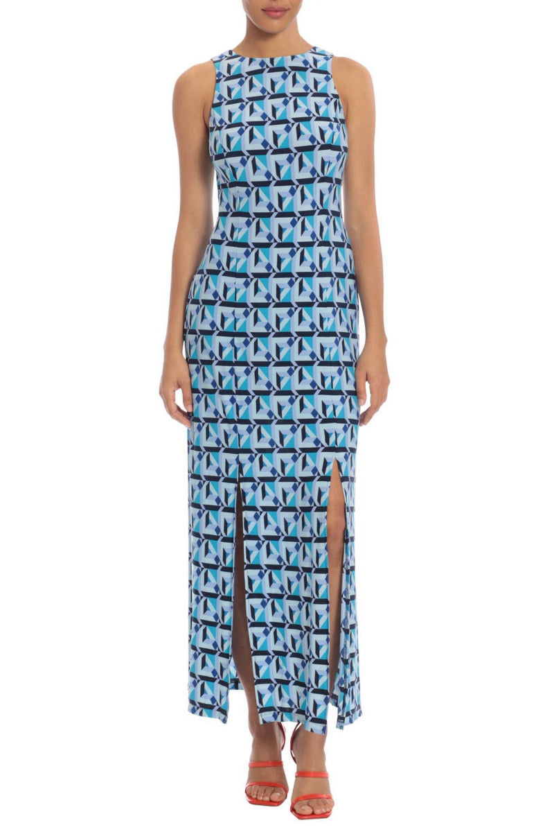 Donna Morgan Boat Neck Sleeveless Pull Over Side Slit Long Jersey Maxi Dress by Curated Brands