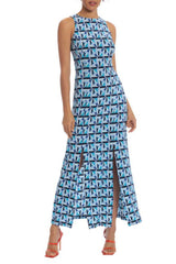 Donna Morgan Boat Neck Sleeveless Pull Over Side Slit Long Jersey Maxi Dress by Curated Brands