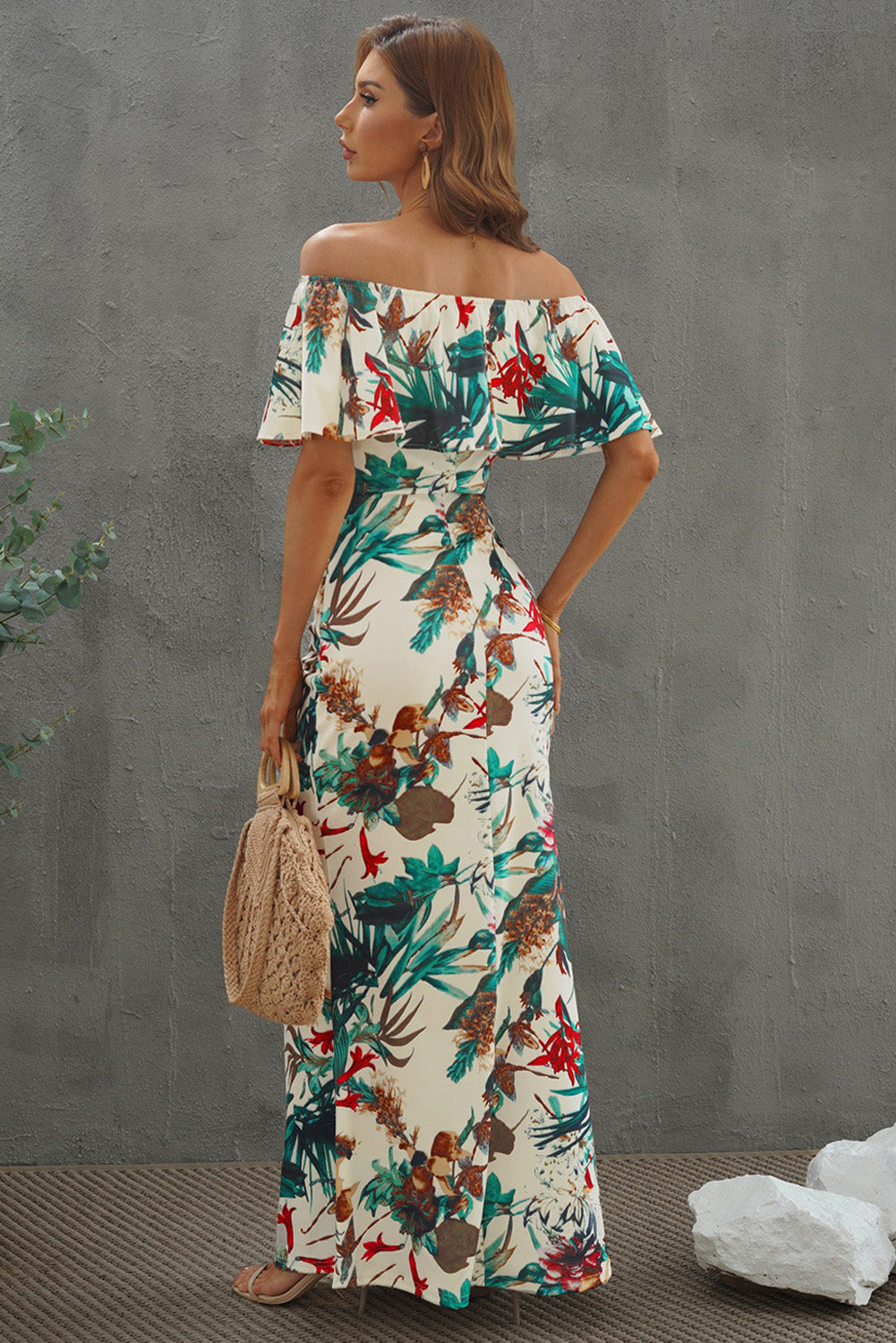 Floral Layered Off-Shoulder Maxi Dress by Faz