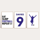 Personalised Surname Eat Sleep Football Repeat Children's Wall Decor Set Of 3 Prints (Any Colour/No.) by WinsterCreations™ Official Store