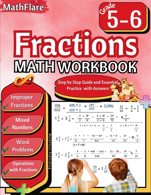 Fractions Math Workbook 5th and 6th Grade: Fractions Workbook Grade 5-6, Operations with Fractions, Simplify Fractions, Mixed Numbers, Word Problems - Paperback by Books by splitShops