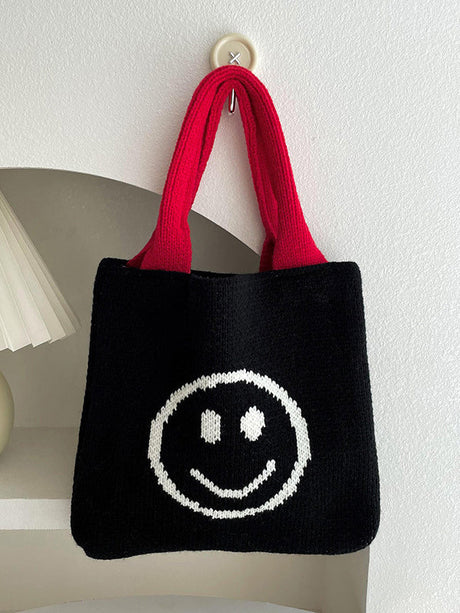 Smiley Face Pattern Woven Handbag by migunica