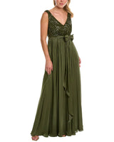 Badgley Mischka Feather Wrap sequin gown by Curated Brands