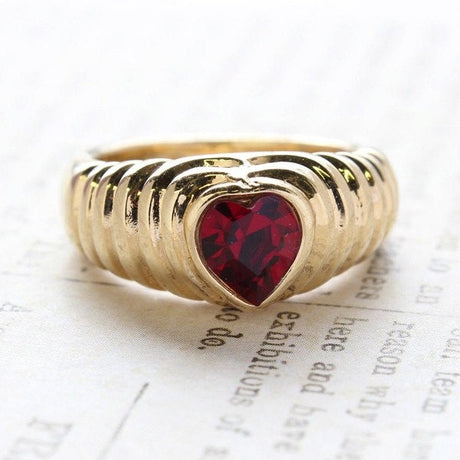 Vintage Austrian Crystal Heart Ring 18k Yellow Gold Electroplated Women's Ring Made in USA by PVD Vintage Jewelry