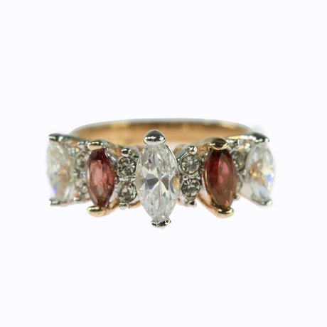 Vintage Genuine Garnet and Clear Cubic Zirconia Cocktail Ring 18k Yellow Gold Electroplated by PVD Vintage Jewelry