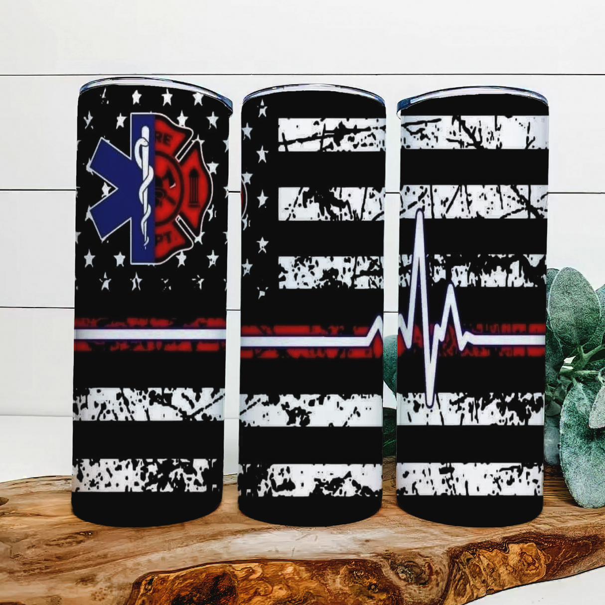 EMS and Fire Flag|Skinny Tumbler|Optional Bluetooth Speaker| Speaker Color Varies by Rowdy Ridge Co