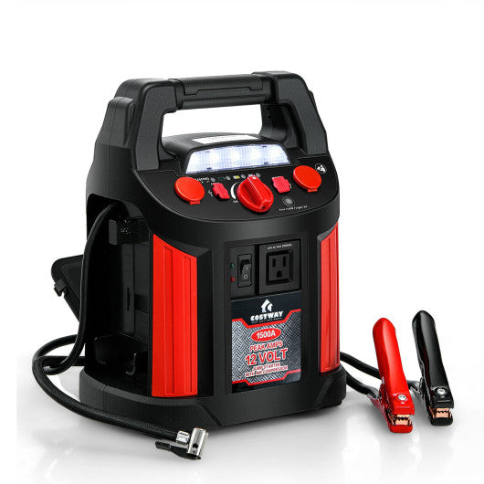 Jump Starter Air Compressor Power Bank Charger with LED Light and DC Outlet