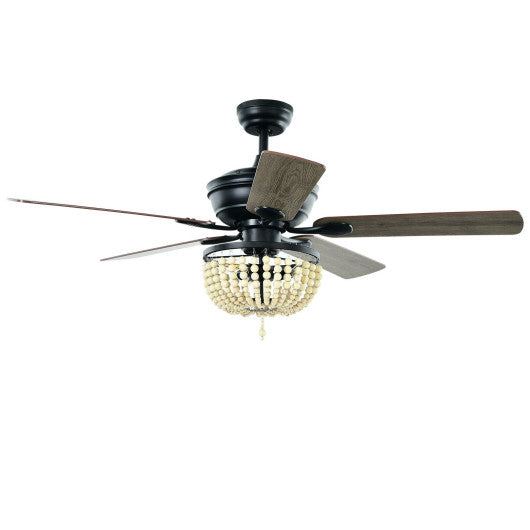 52 Inch Retro Ceiling Fan Light with Reversible Blades Remote Control-Black