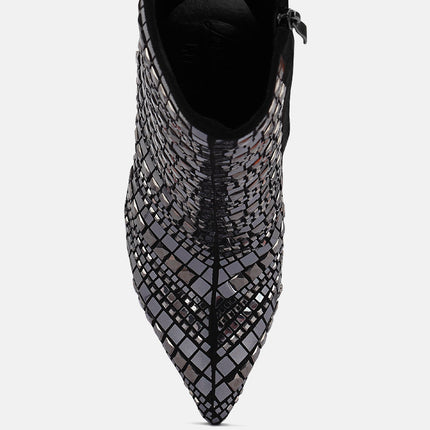 extravagance mirror embellished stiletto boots by London Rag
