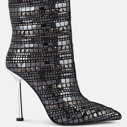 extravagance mirror embellished stiletto boots by London Rag