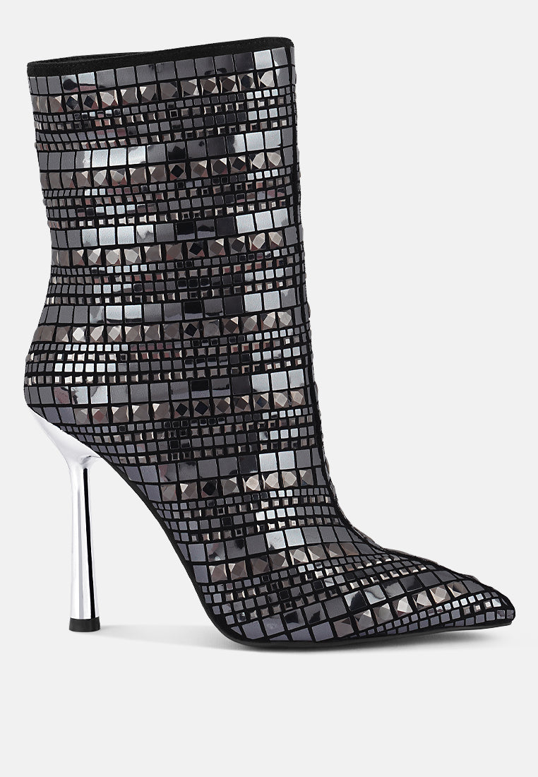 extravagance mirror embellished stiletto boots by London Rag