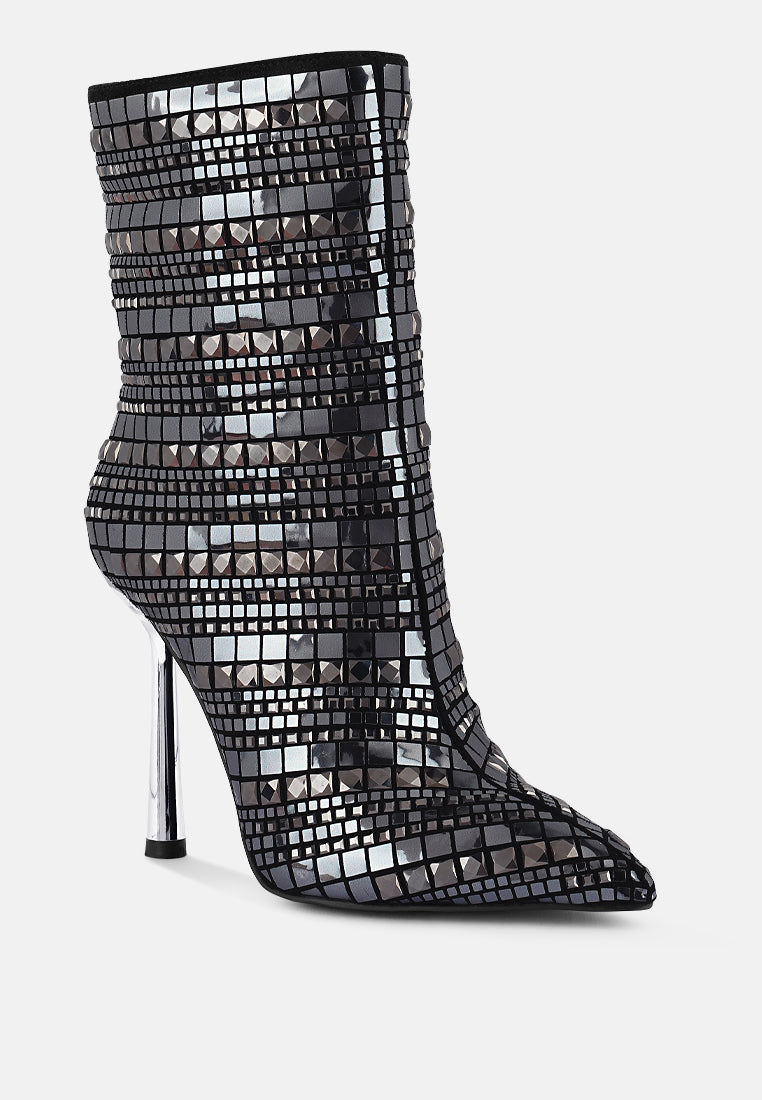 extravagance mirror embellished stiletto boots by London Rag