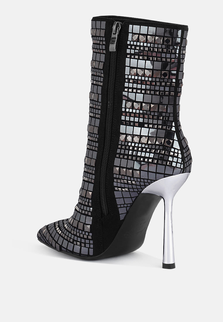 extravagance mirror embellished stiletto boots by London Rag