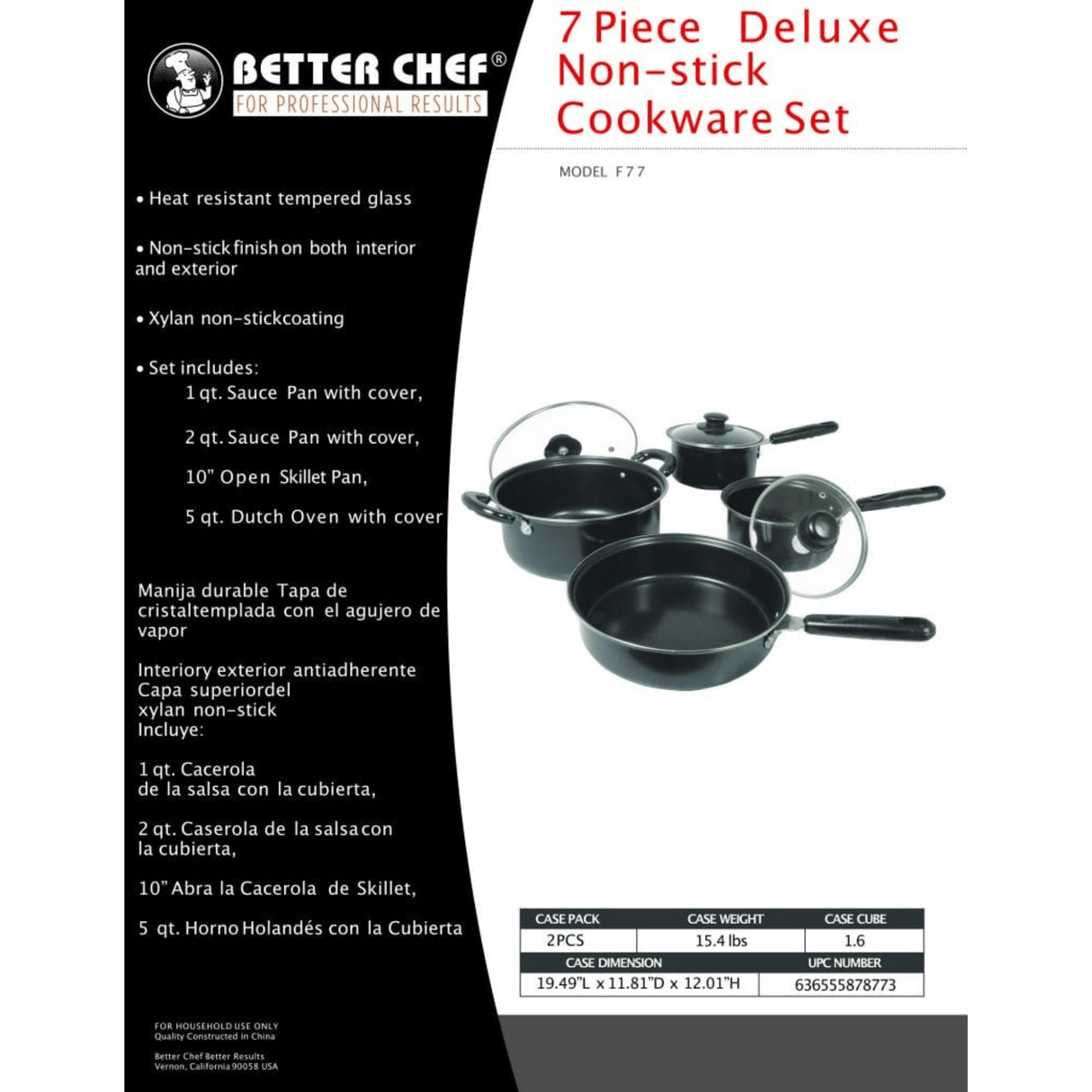 Better Chef 7-Piece Carbon Steel Cookware Set with Glass Lids by Jupiter Gear Home