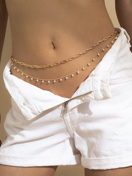 Urban Geometric Pearl Waist Chain Accessories by migunica