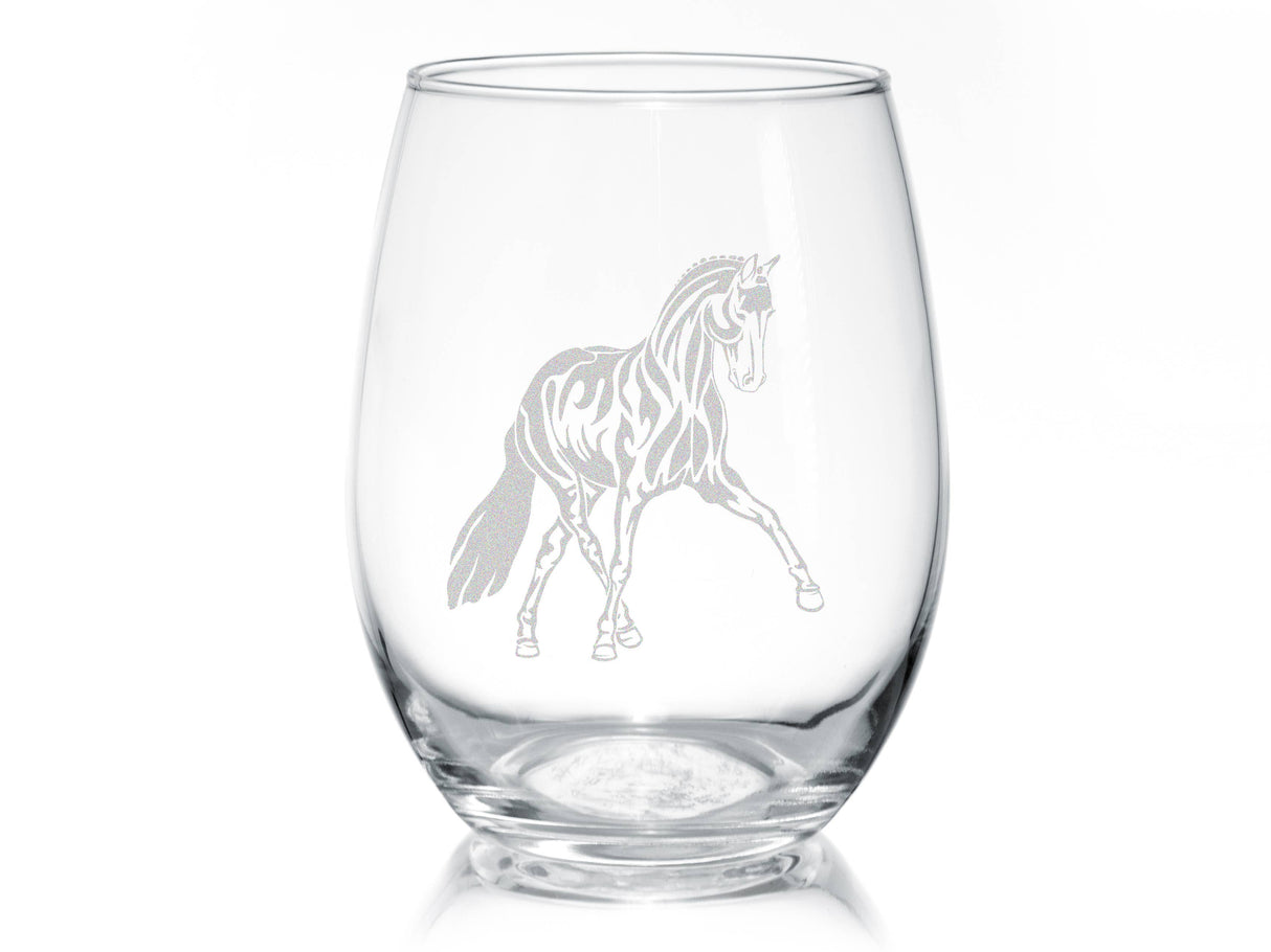 Half Pass Dressage Horse Stemless Wine Glasses - Perfect for Dressage Horse Riders by Classy Equine