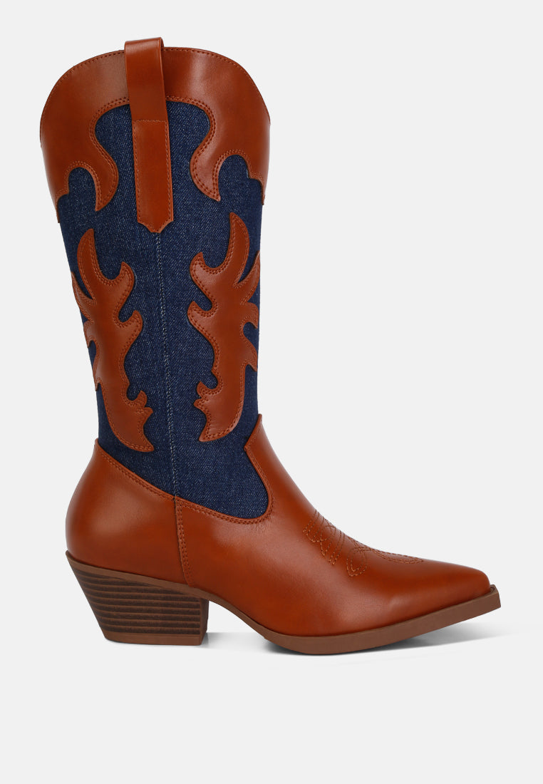 fallon faux leather patchwork cowboy boots by London Rag