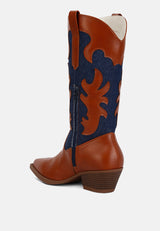 fallon faux leather patchwork cowboy boots by London Rag