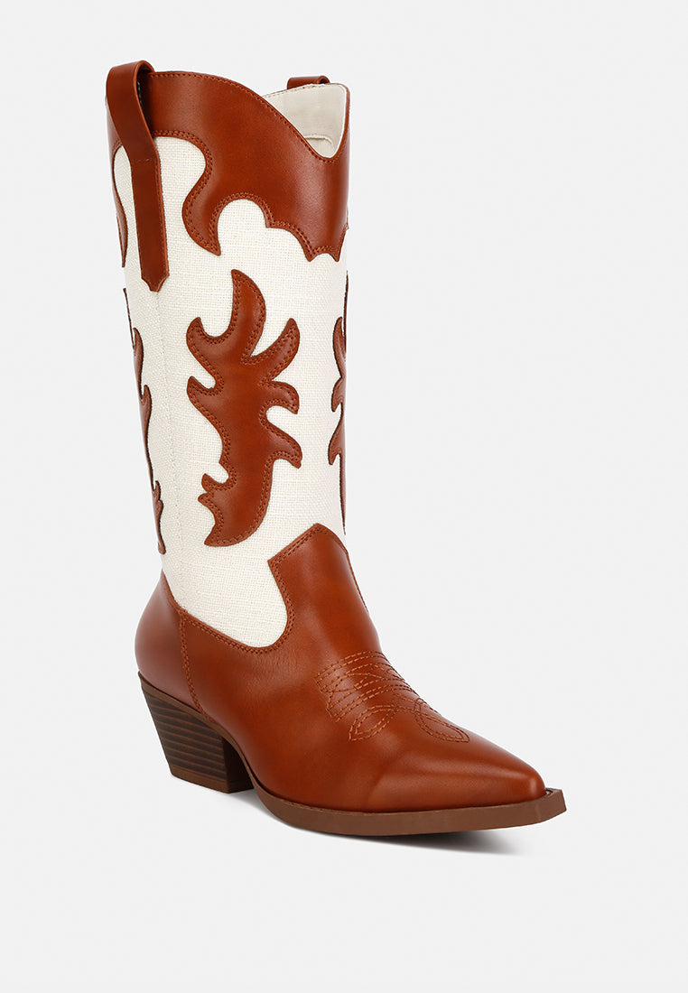 fallon faux leather patchwork cowboy boots by London Rag