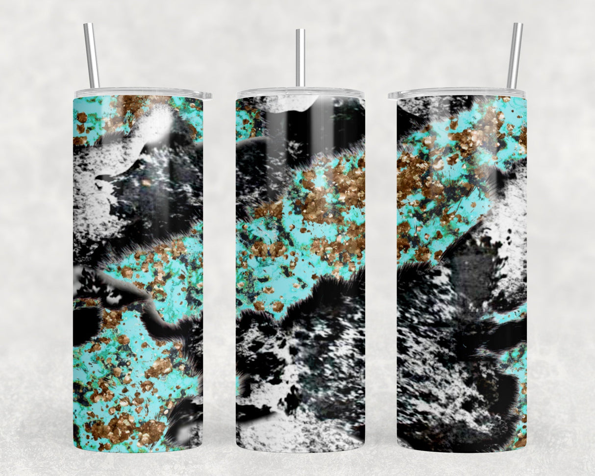 faux cowhide and Turquoise|Skinny Tumbler|Optional Bluetooth Speaker| Speaker Color Varies by Rowdy Ridge Co