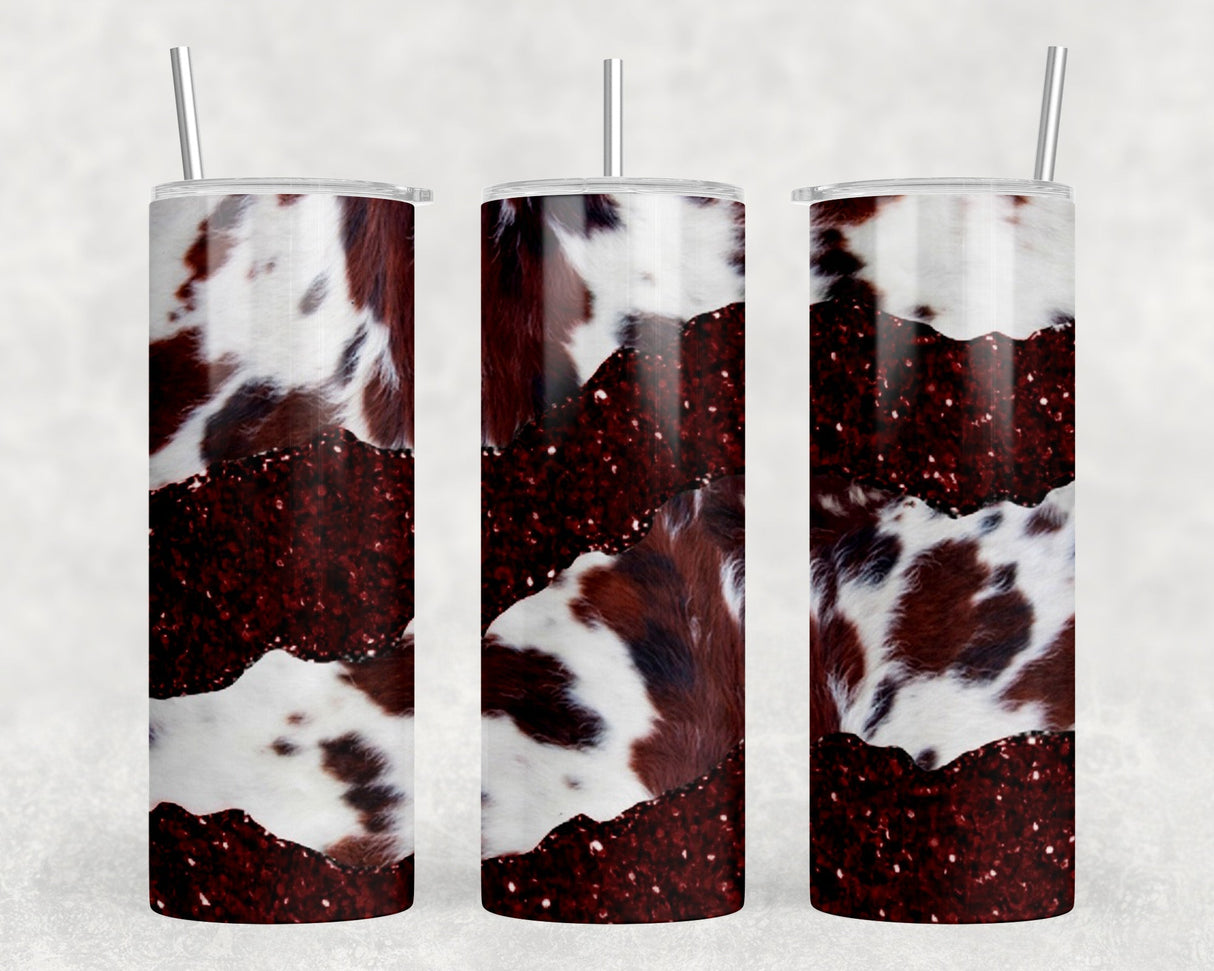 faux cowhide Maroon faux glitter|Skinny Tumbler|Optional Bluetooth Speaker| Speaker Color Varies by Rowdy Ridge Co