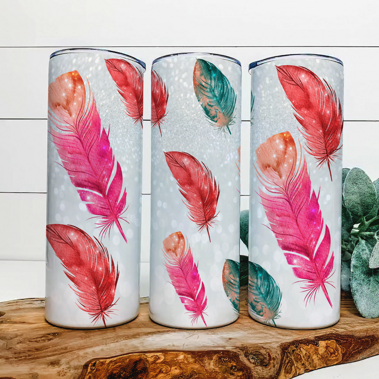 Feathers|Skinny Tumbler|Optional Bluetooth Speaker| Speaker Color Varies by Rowdy Ridge Co