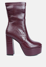 feral high heeled croc pattern ankle boot by London Rag