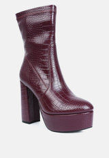 feral high heeled croc pattern ankle boot by London Rag