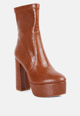 feral high heeled croc pattern ankle boot by London Rag