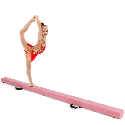 7 Feet Folding Portable Floor Balance Beam with Handles for Gymnasts-Pink