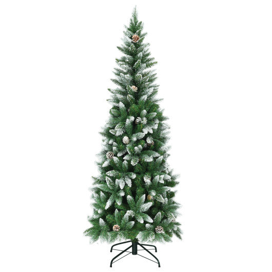 5/6/7.5 Feet Artificial Pencil Christmas Tree with Pine Cones-6 Feet