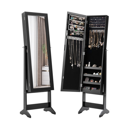 Mirrored Standing Jewelry Cabinet Storage Box-Black