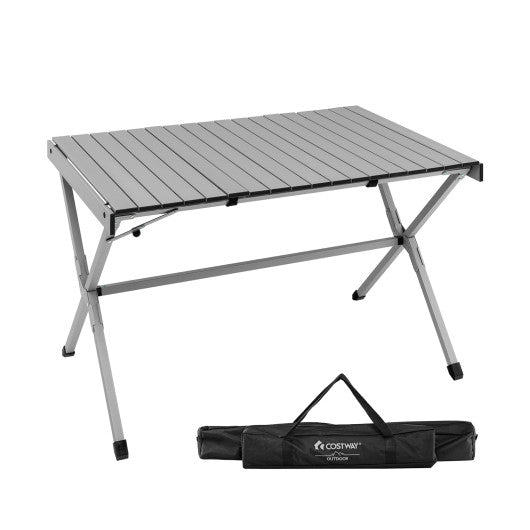 4-6 Person Portable Aluminum Camping Table with Carrying Bag-Gray