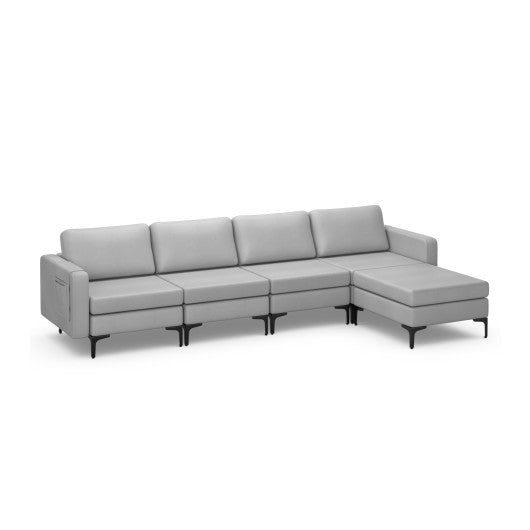 Modular L-shaped Sectional Sofa with Reversible Ottoman and 2 USB Ports-Light Gray