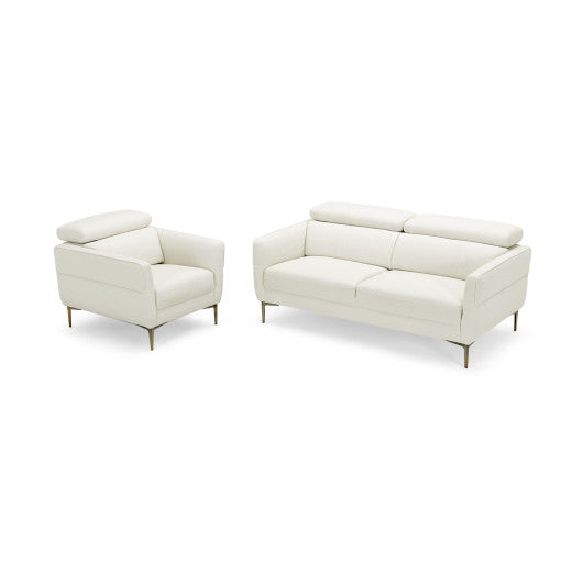 Modern Couched Sofa set with Adjustable Headrest-White