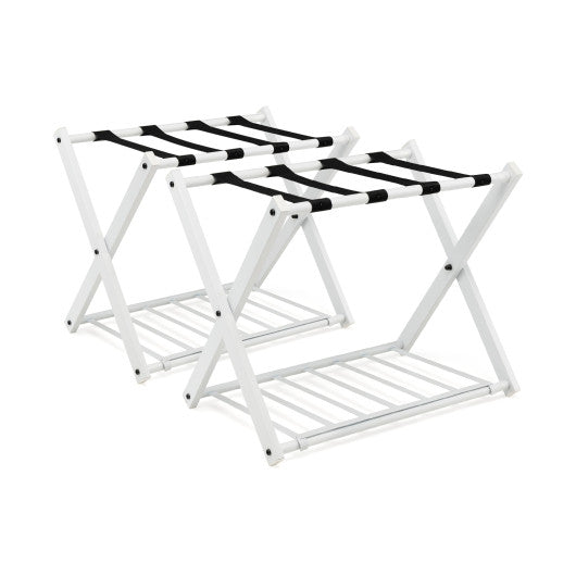 Set of 2 Folding Metal Luggage Rack Suitcase-White