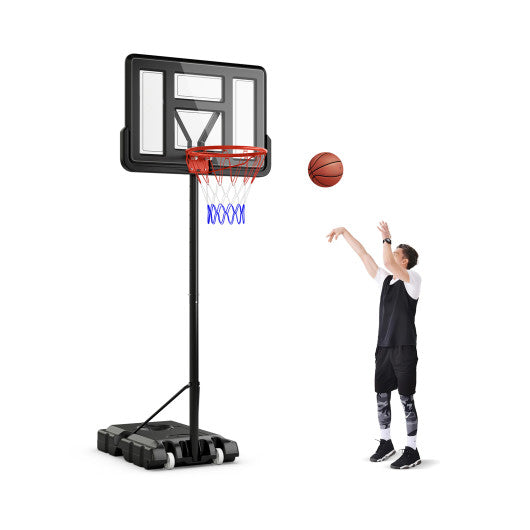 4.4-10 Feet Portable Basketball Hoop Adjustable with 2 Wheels and Fillable Base-Black